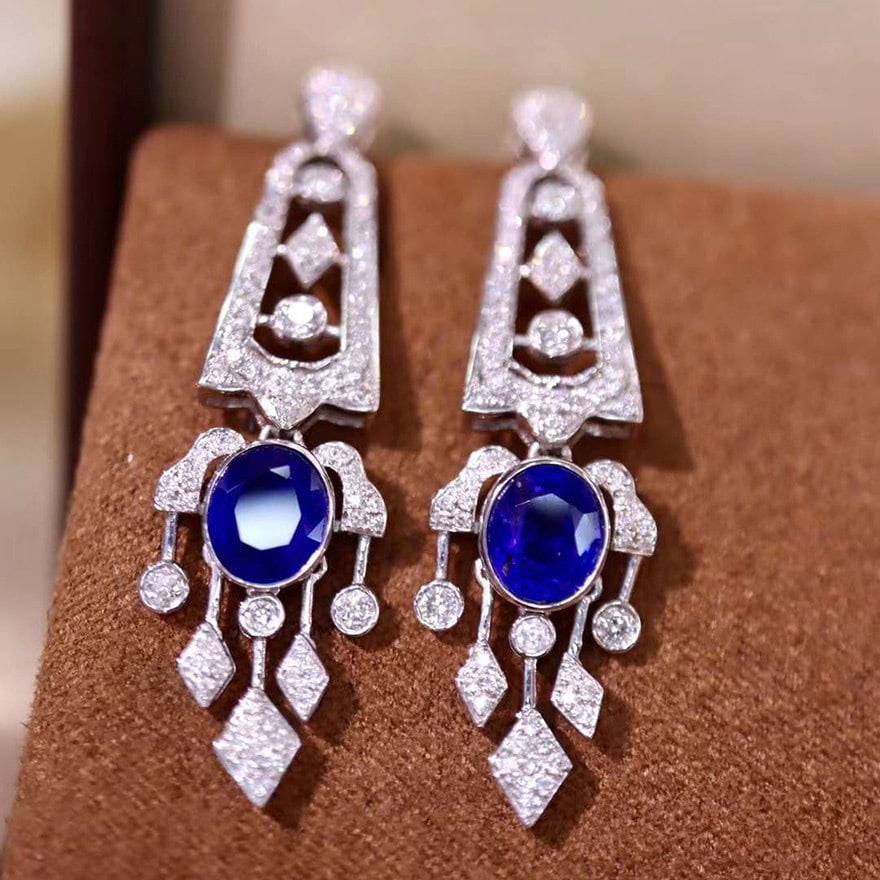 14k Gold 2.97 Ctw Natural Sapphire & Diamond Earrings - 3