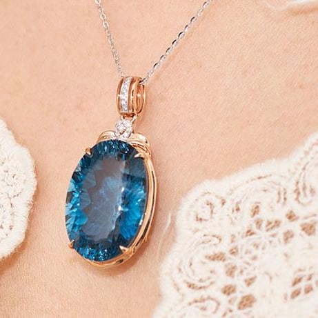 14k Gold 21.68 Ct Natural Topaz & Diamond Pendant( Without Chain ) - 7