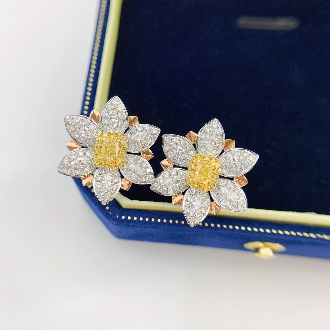 14k Gold 1.44 Ctw Natural Yellow Diamond & Diamond Earrings: Ref:231138036 // gold content:14k gold // main gemstone:yellow diamond // shape:cushion // carat weight:0. 46ct // color:yellow // treatment:natural // // adjacent gemstone 2 : diamond //