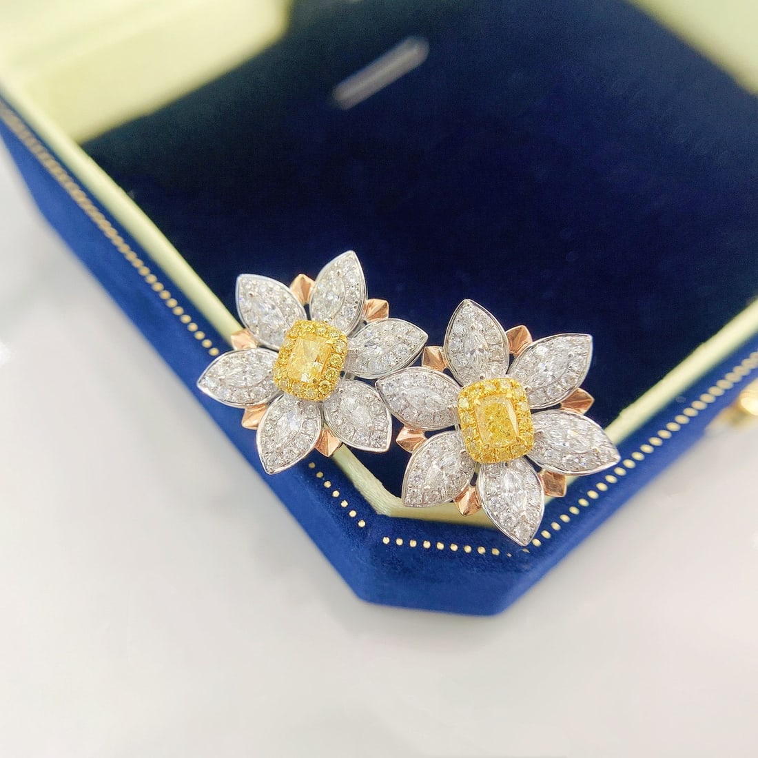 14k Gold 1.44 Ctw Natural Yellow Diamond & Diamond Earrings - 2