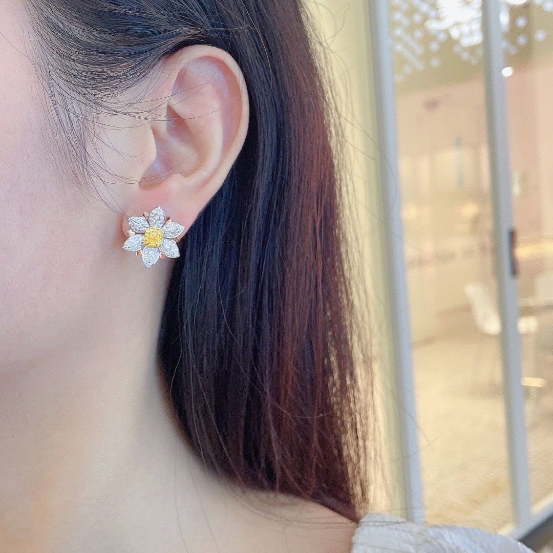 14k Gold 1.44 Ctw Natural Yellow Diamond & Diamond Earrings - 4