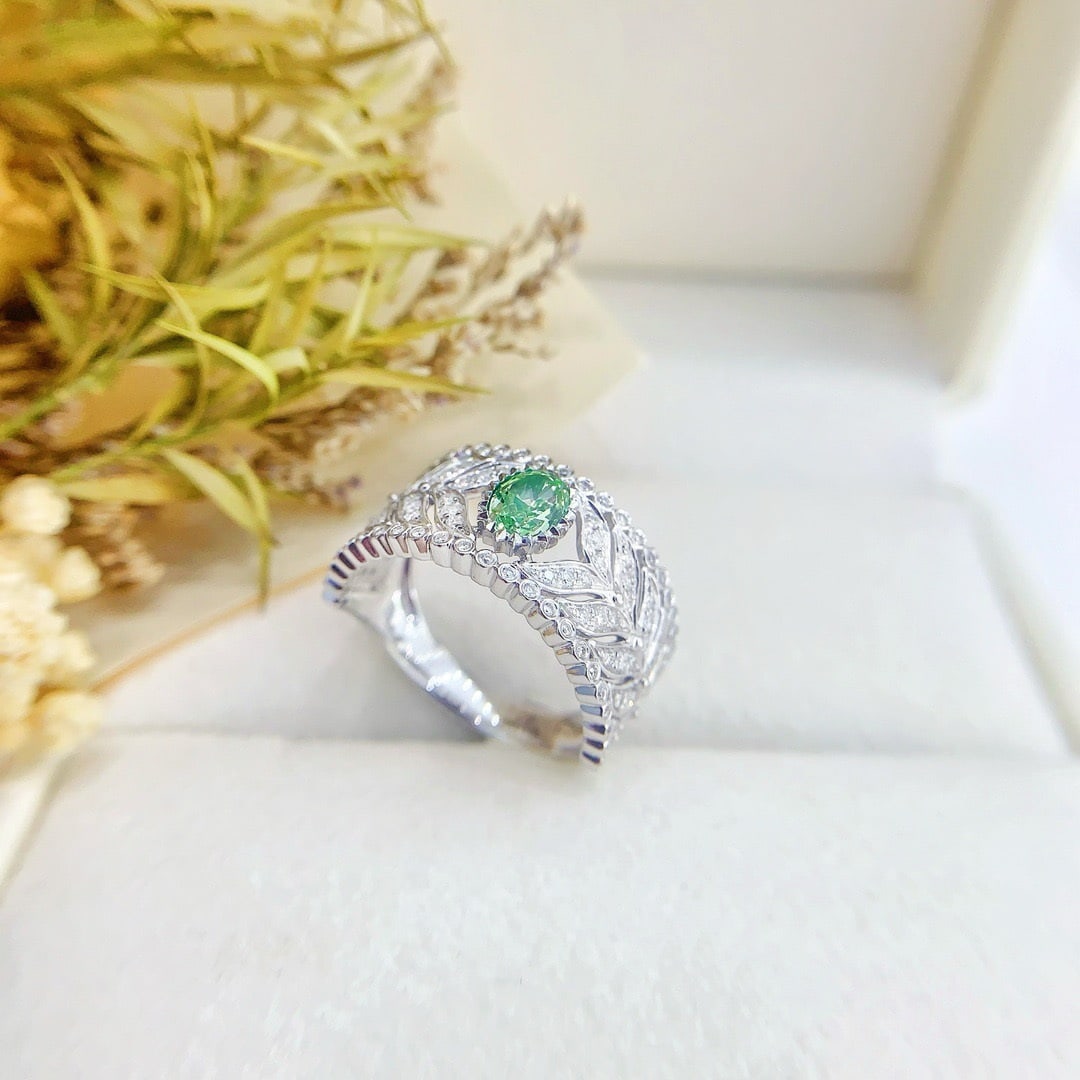 14k Gold 0.95 Ctw Natural Green Diamond & Diamond Ring - 3