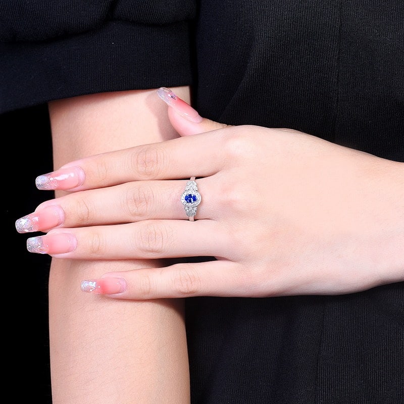 14k Gold 0.59 Ctw Natural Sapphire & Diamond Ring - 8