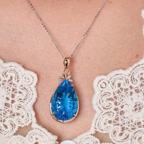 14k Gold 26.79 Ct Natural Topaz & Diamond Pendant( Without Chain ) - 8