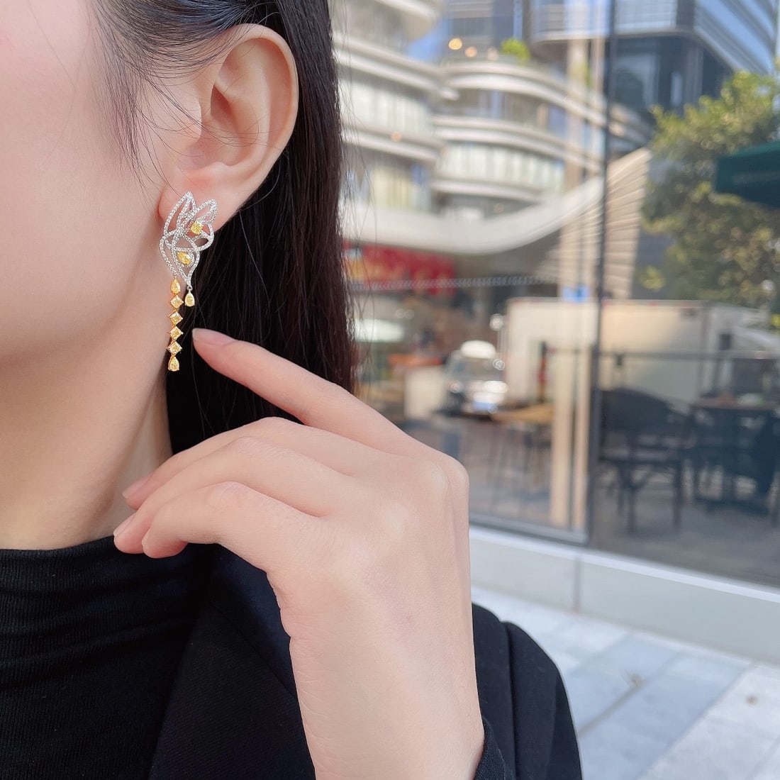 14k Gold 2.42 Ctw Natural Yellow Diamond & Diamond Earrings - 2