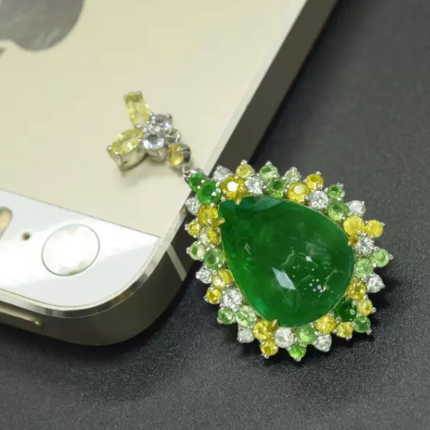 14k Gold 9.87 Ctw Natural Emerald & Sapphire Pendant( Without Chain ) - 6