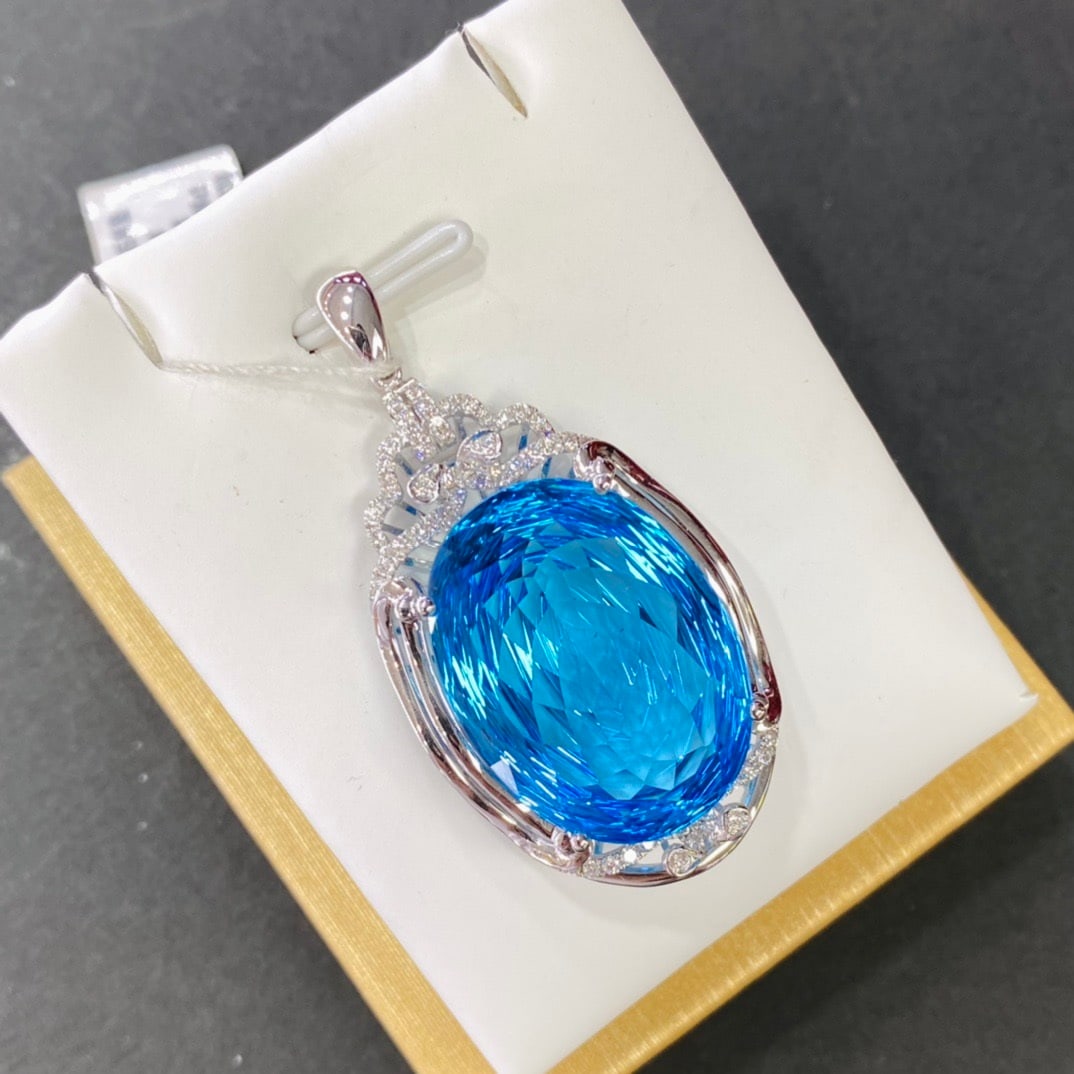 14k Gold 37.98 Ctw Natural Topaz & Diamond Pendant( Without Chain ) - 3