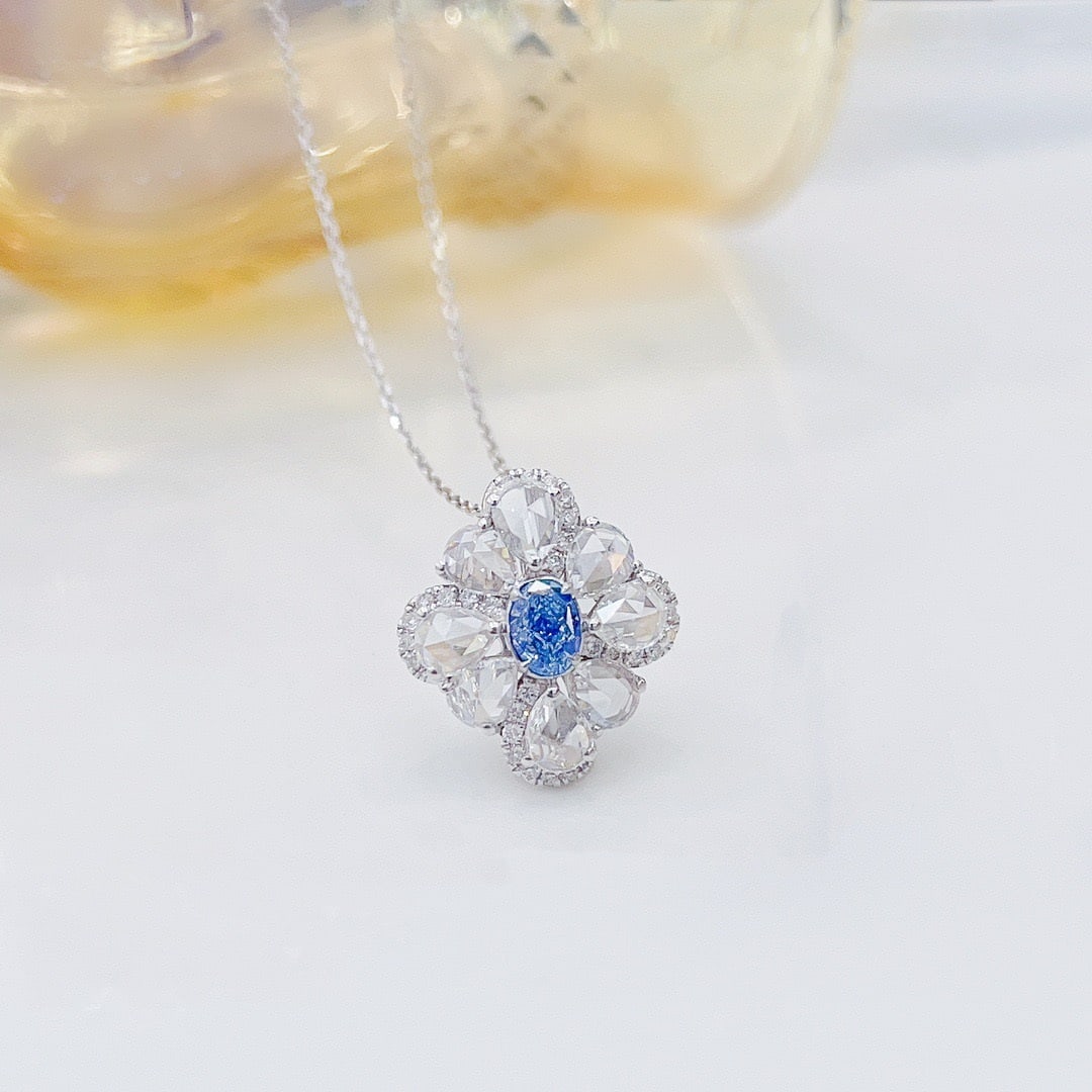 14k Gold 1.17 Ctw Natural Blue Diamond & Diamond Necklace - 3