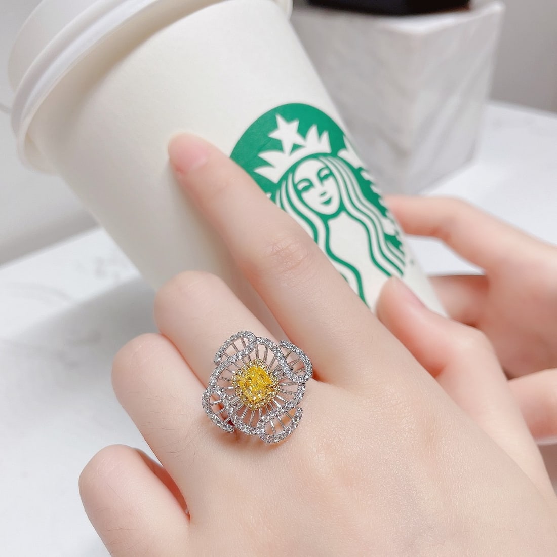 14k Gold 1.62 Ctw Natural Yellow Diamond & Diamond Ring - 2