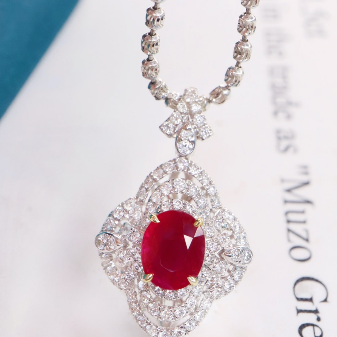 14k Gold 1.58 Ctw Natural Ruby & Diamond Pendant( Without Chain ) - 2