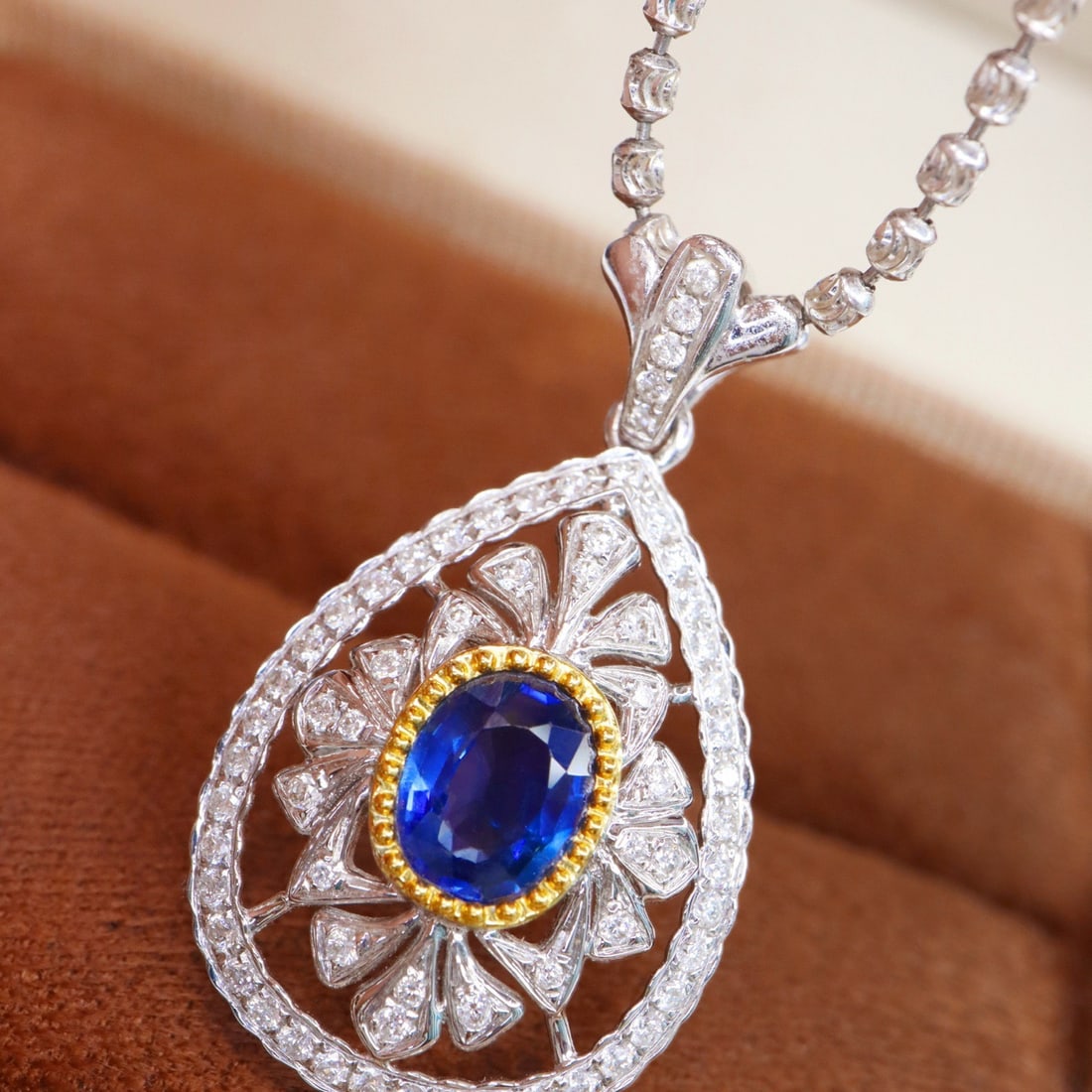 14k Gold 1.17 Ctw Natural Sapphire & Diamond Pendant( Without Chain ) (1 of 5)