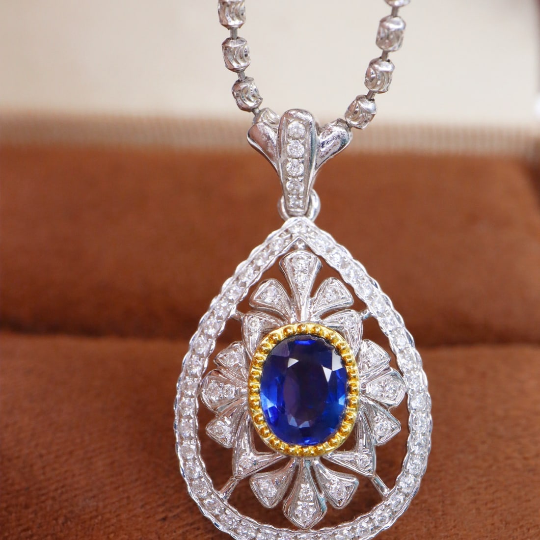 14k Gold 1.17 Ctw Natural Sapphire & Diamond Pendant( Without Chain ) - 2
