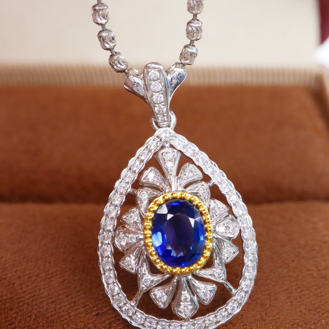 14k Gold 1.17 Ctw Natural Sapphire & Diamond Pendant( Without Chain ) - 3