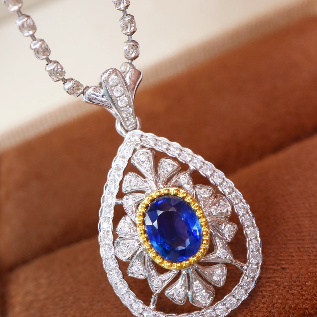 14k Gold 1.17 Ctw Natural Sapphire & Diamond Pendant( Without Chain ) - 4