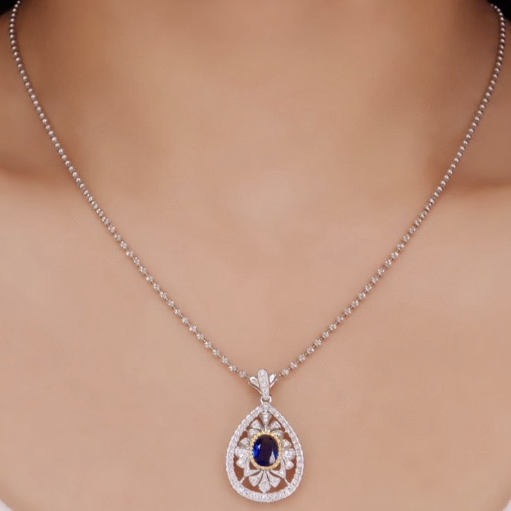 14k Gold 1.17 Ctw Natural Sapphire & Diamond Pendant( Without Chain ) - 5