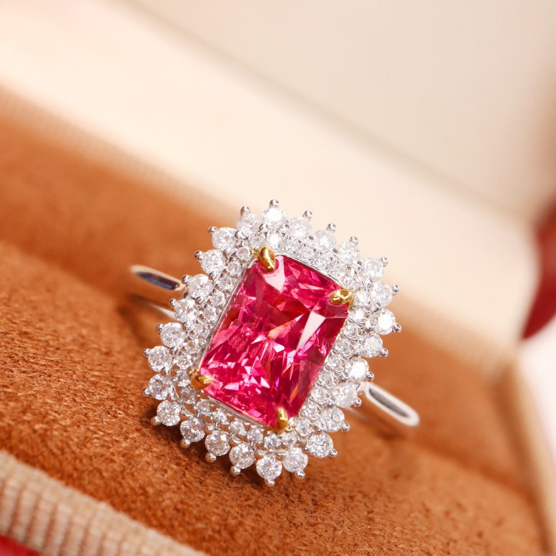 14k Gold 2.03 Ctw Natural Spinel & Diamond Ring: Ref:231138061 // gold content:14k gold // ring size:7. 25us // // main gemstone:spinel // shape:octagonal // carat weight:1. 68ct // color:pink // treatment:natural // // adjacent gemstone 2 : diamond