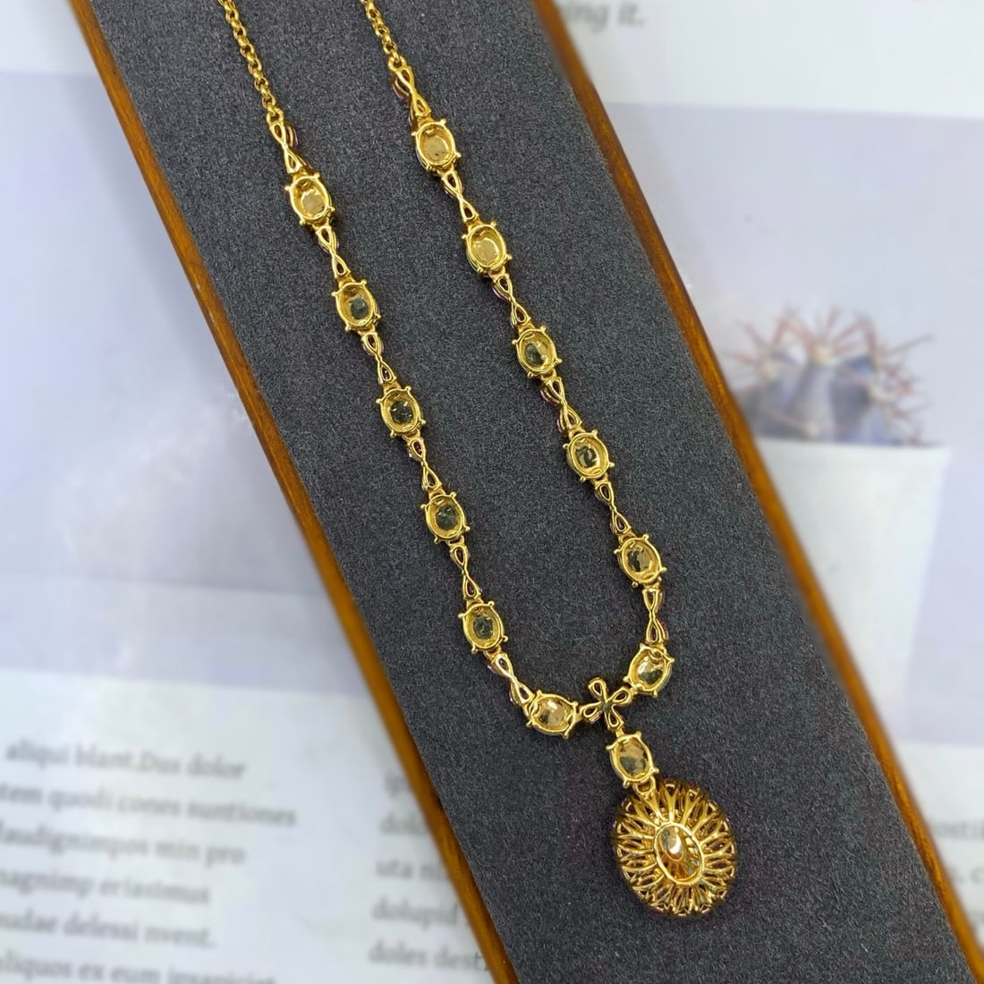 14k Gold 6.45 Ctw Natural Opal & Sapphire Necklace - 4