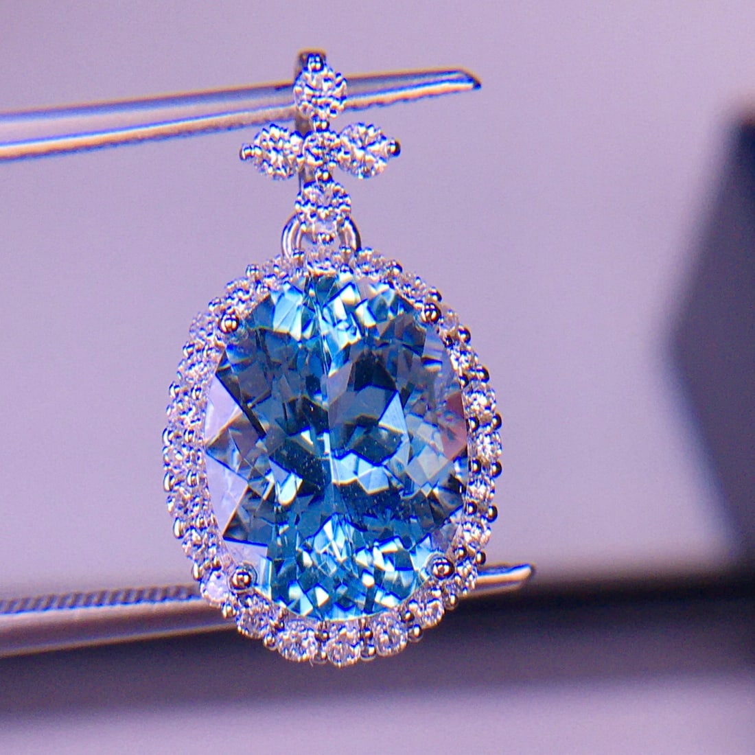 14k Gold 4.15 Ct Natural Aquamarine & Diamond Pendant( Without Chain ) - 2