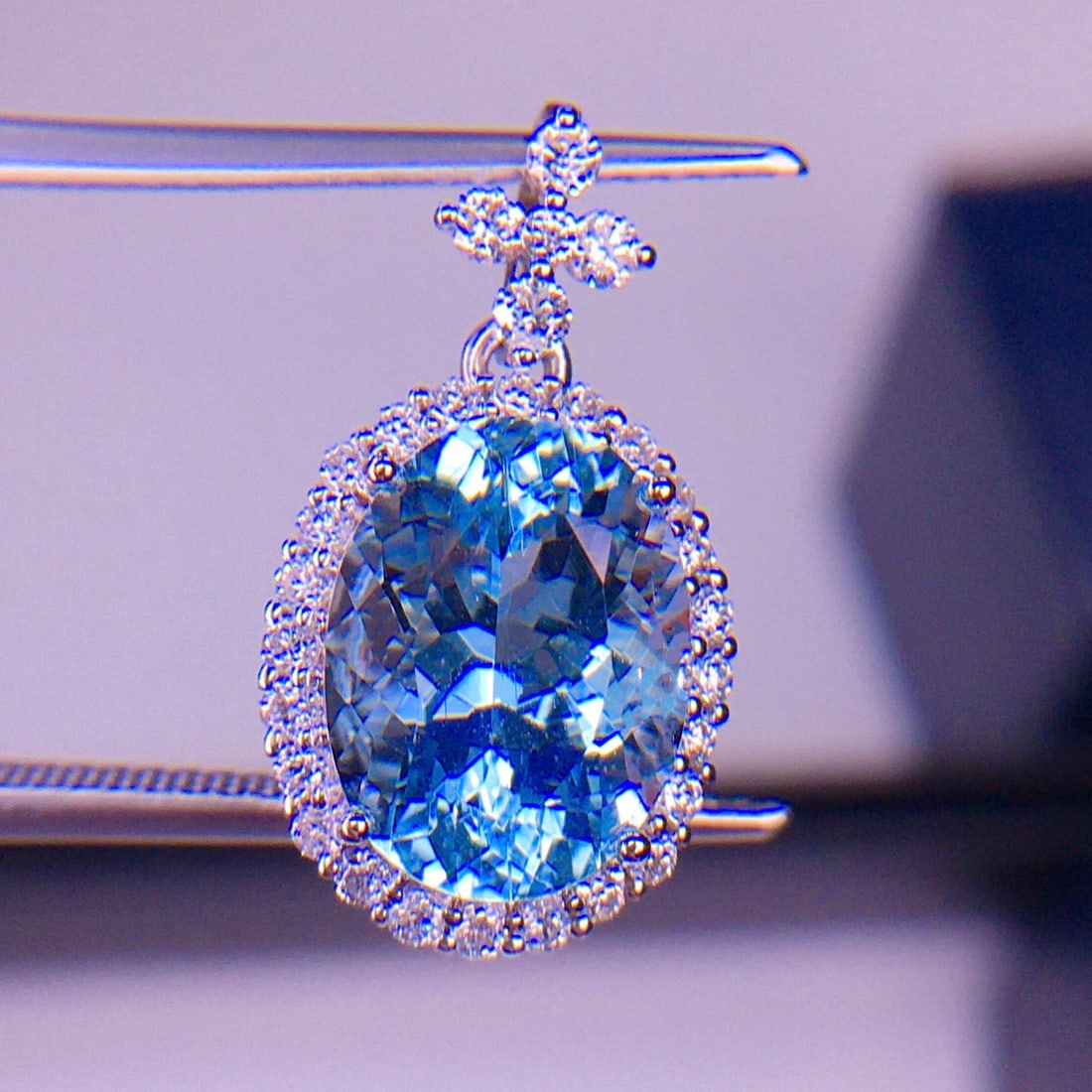 14k Gold 4.15 Ct Natural Aquamarine & Diamond Pendant( Without Chain ) - 3