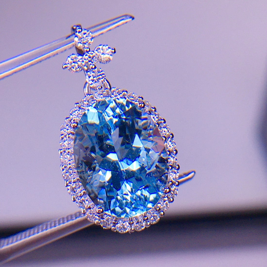 14k Gold 4.15 Ct Natural Aquamarine & Diamond Pendant( Without Chain ) - 5