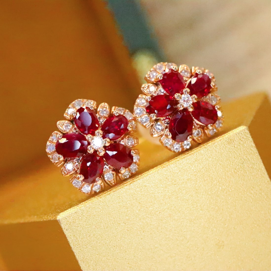 14k Gold 1.10 Ctw Natural Ruby & Diamond Earrings - 2