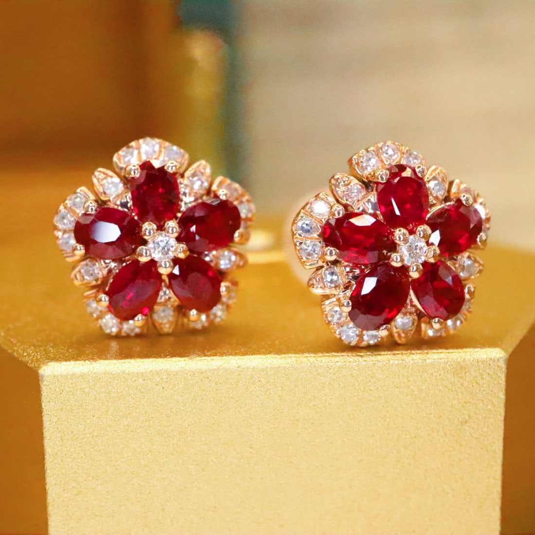 14k Gold 1.10 Ctw Natural Ruby & Diamond Earrings - 4