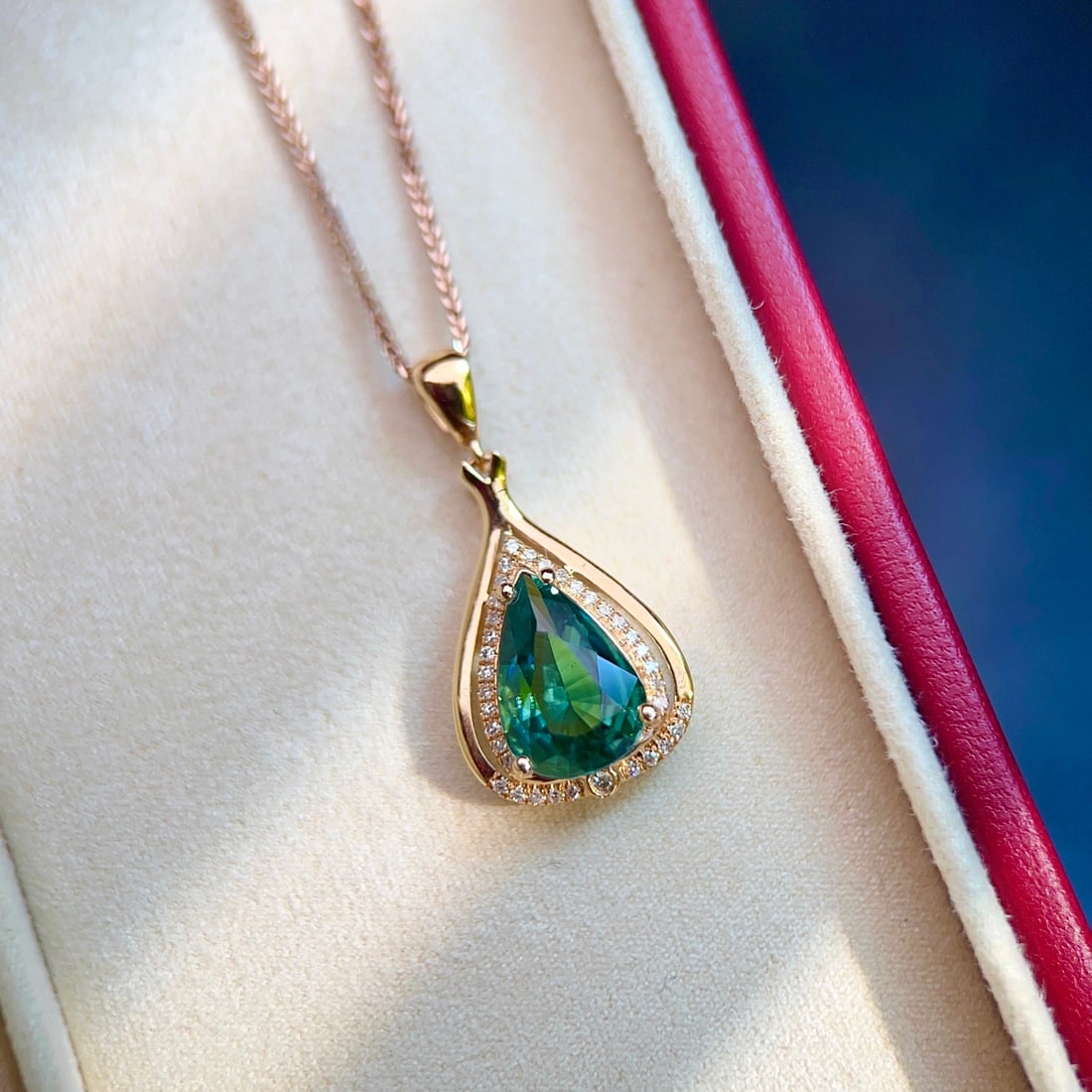 14k Gold 1.53 Ctw Natural Tourmaline & Diamond Pendant( Without Chain ) - 2