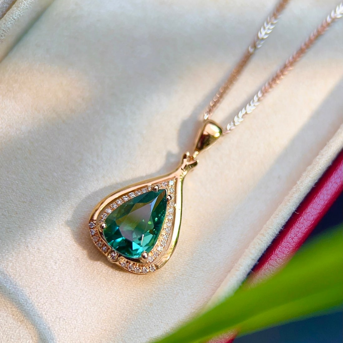 14k Gold 1.53 Ctw Natural Tourmaline & Diamond Pendant( Without Chain ) - 4