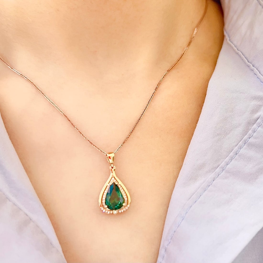 14k Gold 1.53 Ctw Natural Tourmaline & Diamond Pendant( Without Chain ) - 6