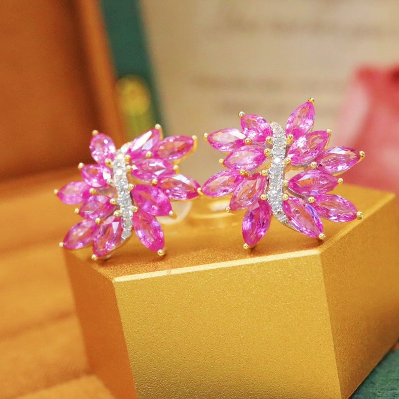 14k Gold 4.75 Ctw Natural Sapphire & Diamond Earrings - 4