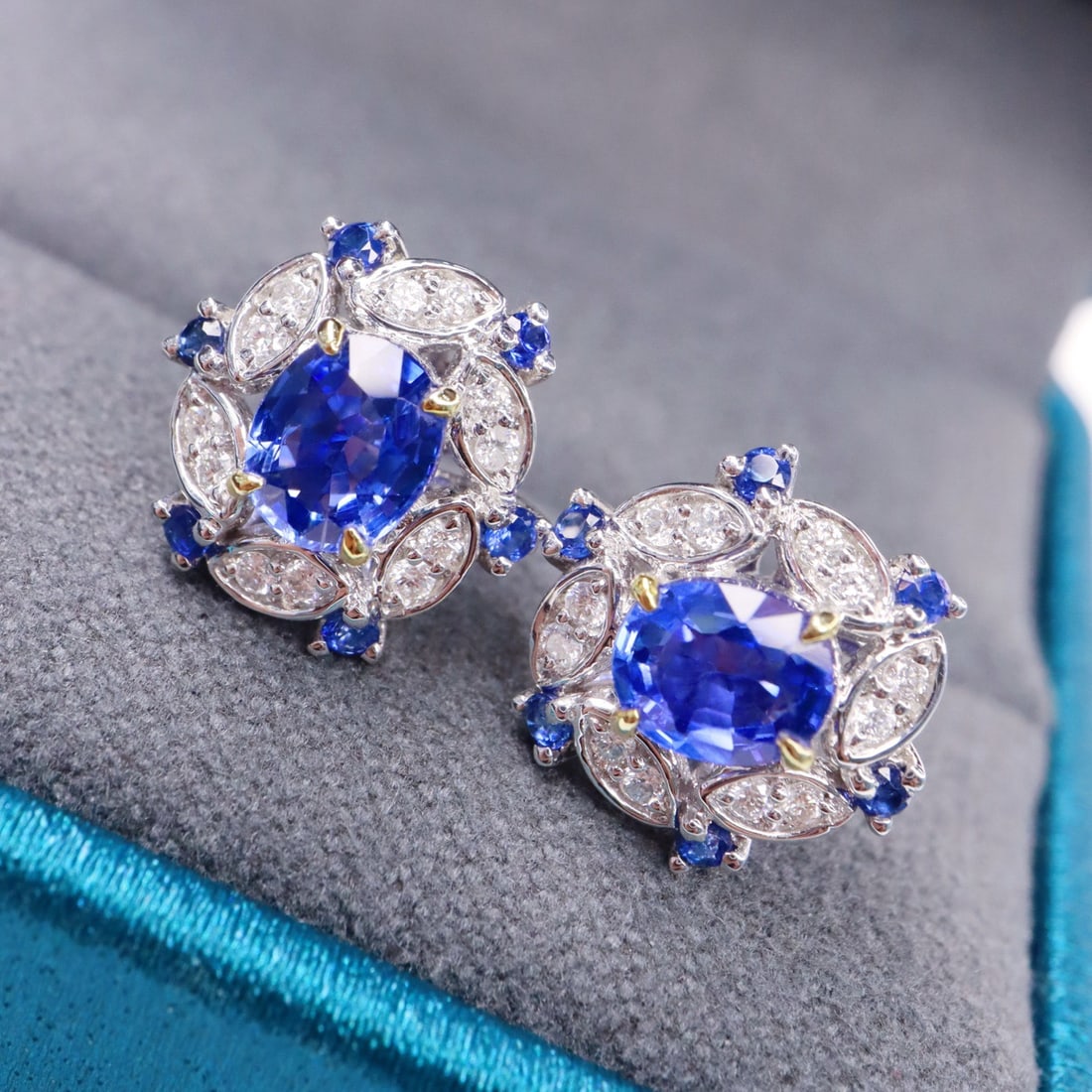 14k Gold 1.67 Ctw Natural Sapphire & Diamond Earrings (1 of 5)