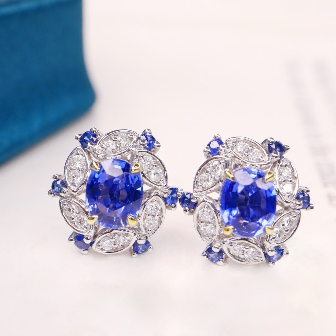 14k Gold 1.67 Ctw Natural Sapphire & Diamond Earrings - 4