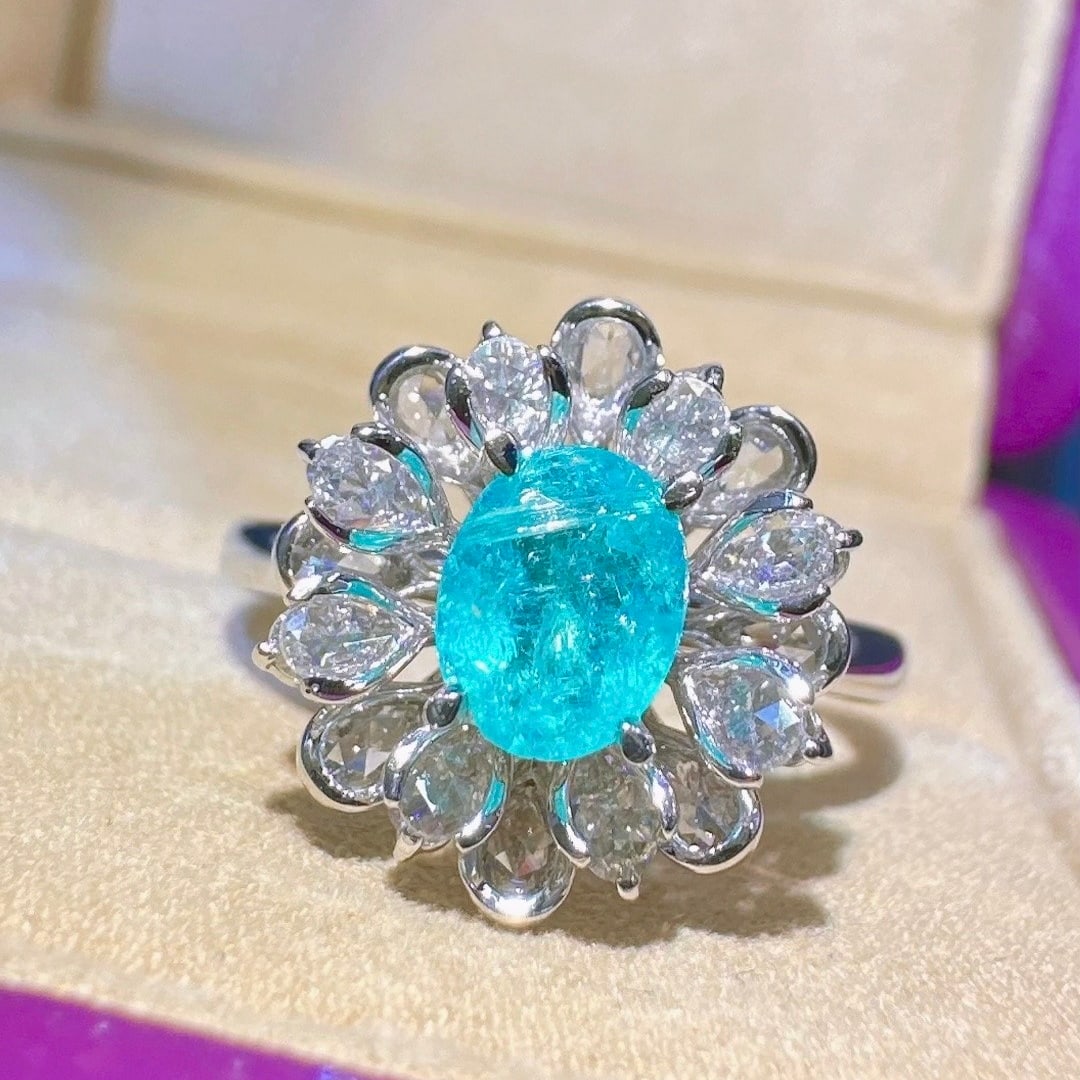 14k Gold 1.21 Ctw Natural Paraiba Tourmaline & Diamond Ring - 2
