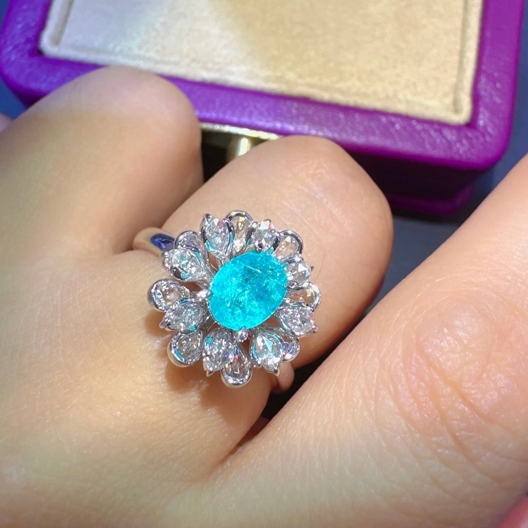 14k Gold 1.21 Ctw Natural Paraiba Tourmaline & Diamond Ring - 4