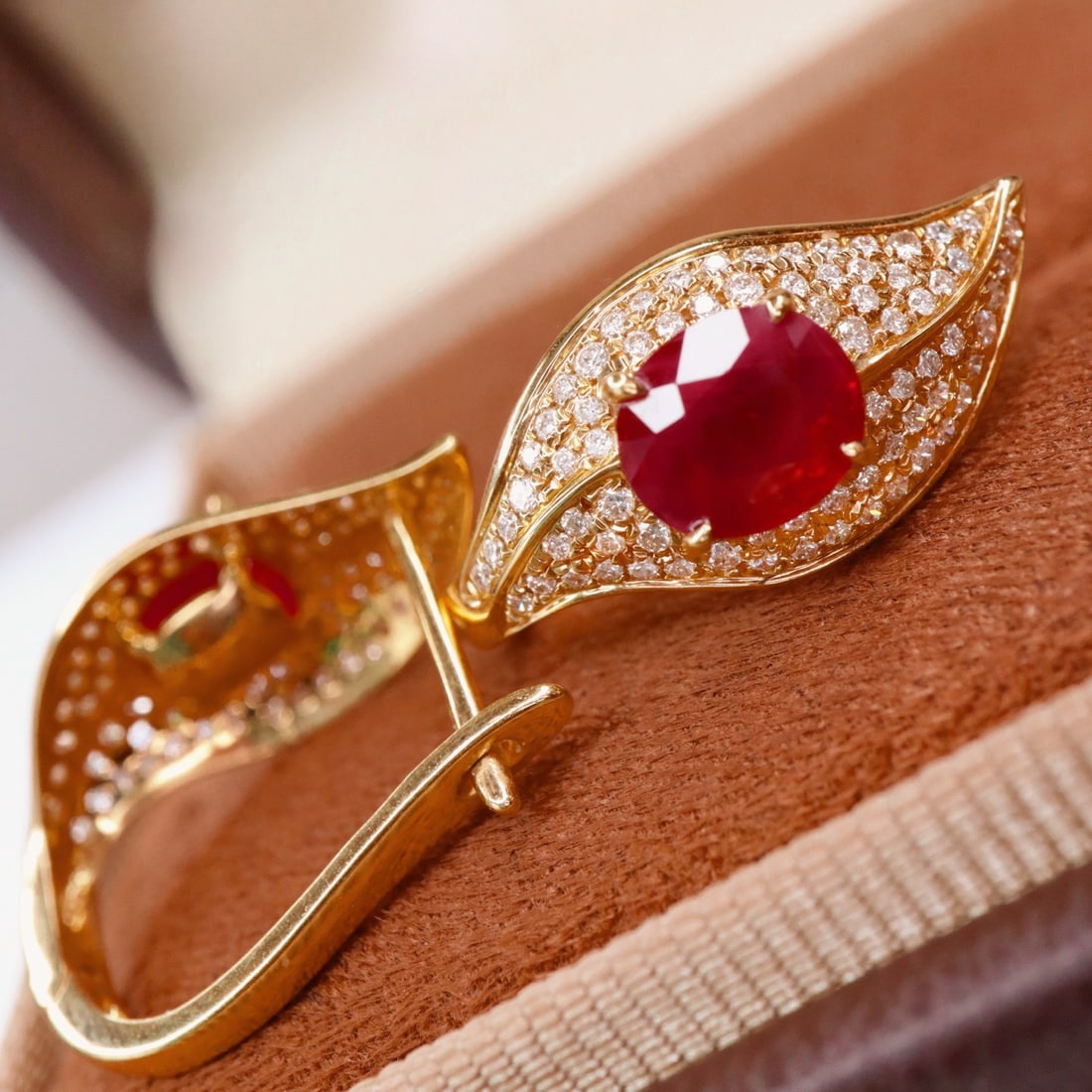 14k Gold 2.77 Ctw Natural Ruby & Diamond Earrings - 4