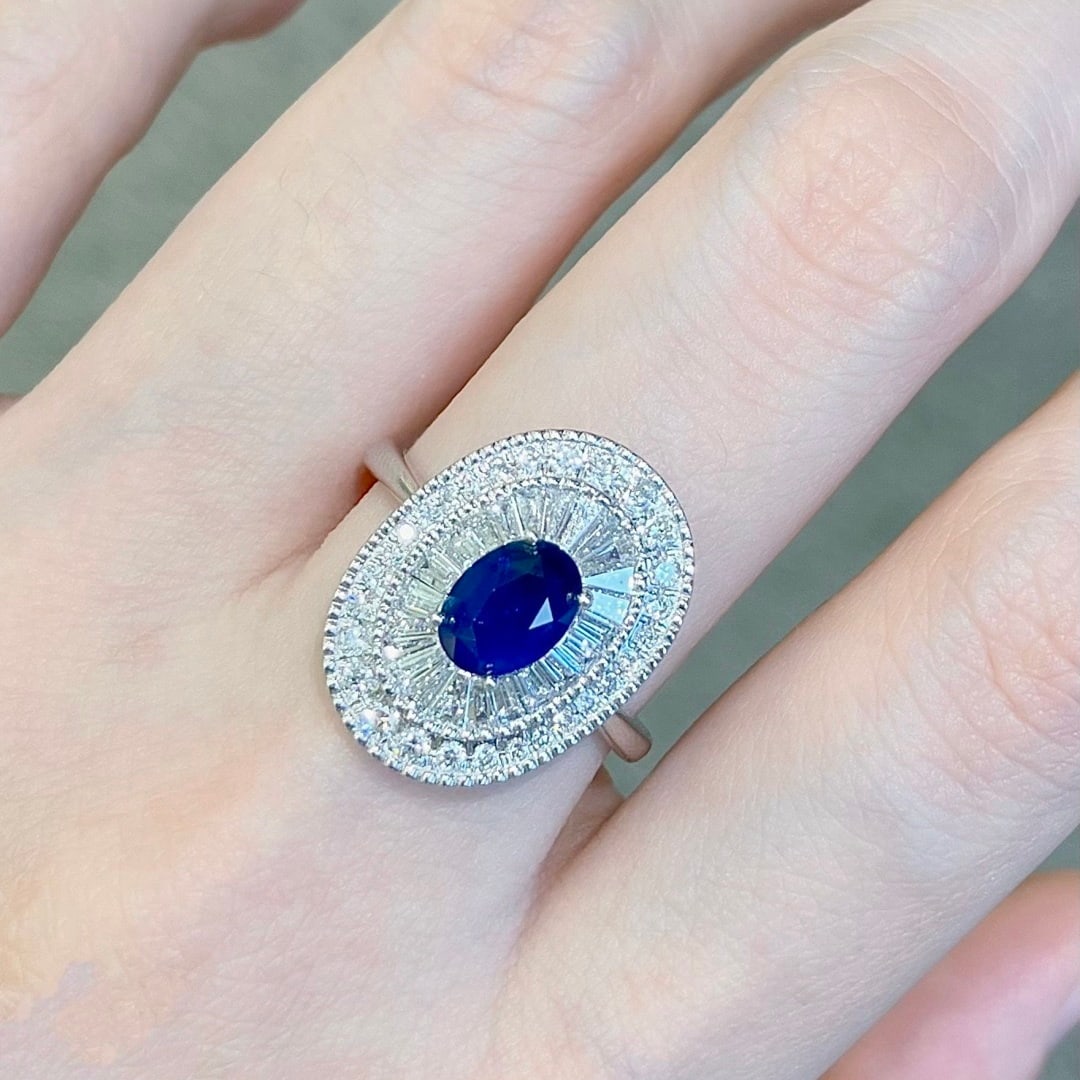 14k Gold 2.45 Ctw Natural Sapphire & Lab Grown Diamond Ring - 7