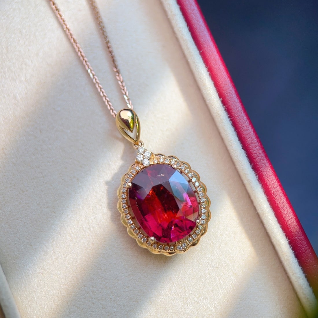 14k Gold 6.02 Ctw Natural Tourmaline & Diamond Pendant( Without Chain ) - 2