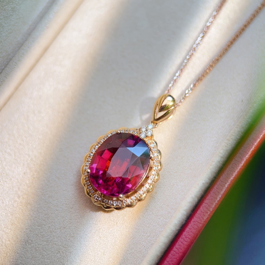 14k Gold 6.02 Ctw Natural Tourmaline & Diamond Pendant( Without Chain ) - 3