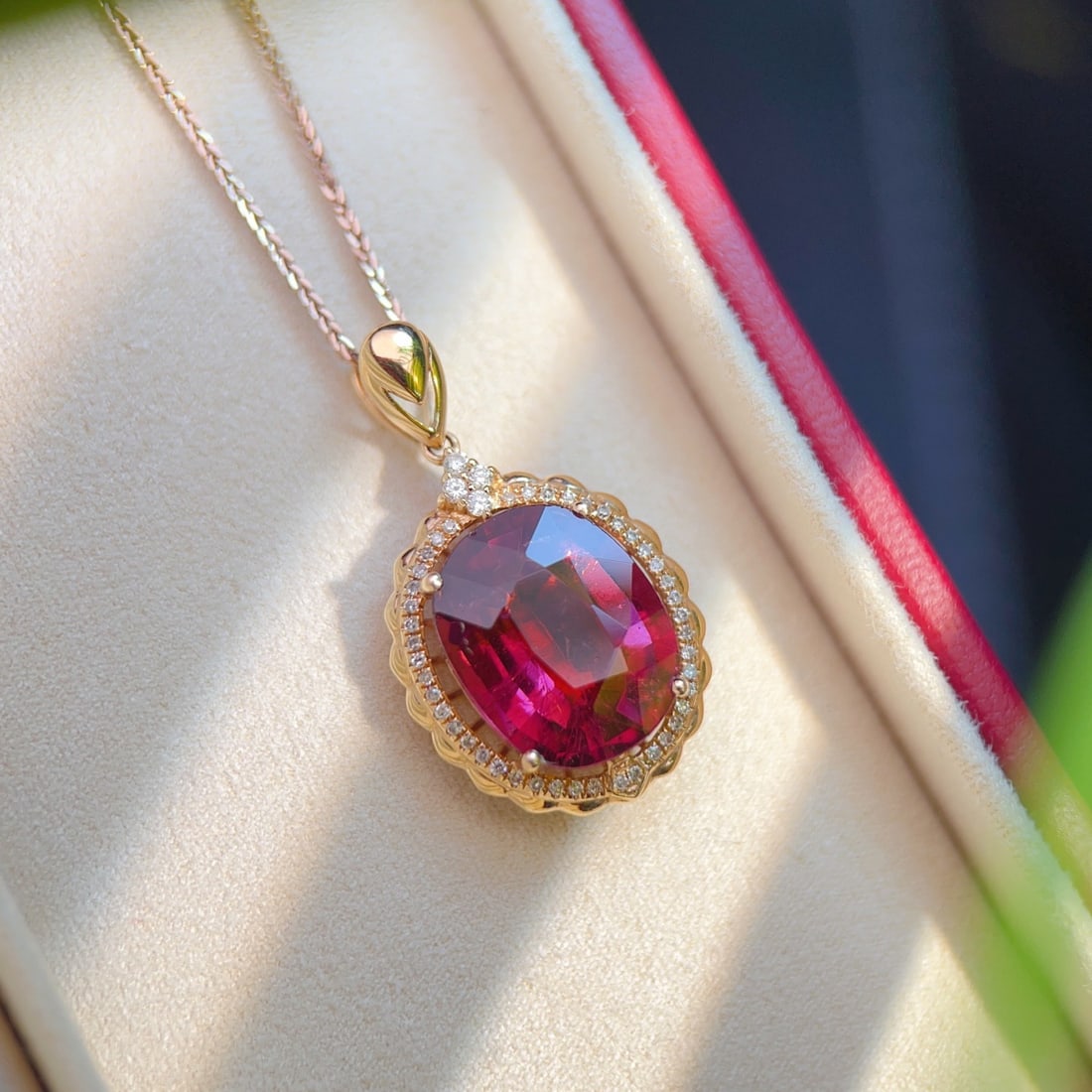 14k Gold 6.02 Ctw Natural Tourmaline & Diamond Pendant( Without Chain ) - 4