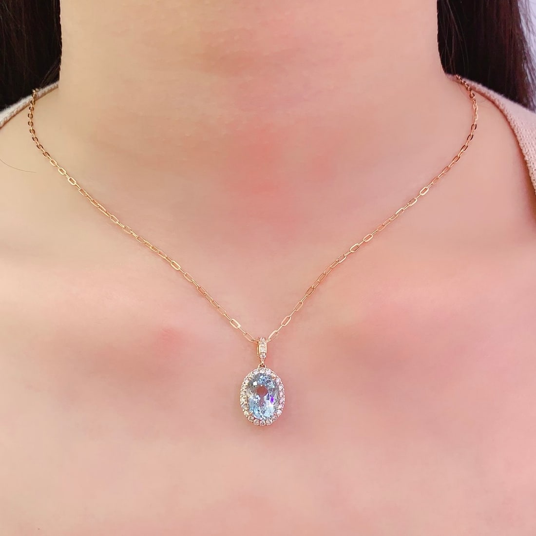 14k Gold 3.1 Ct Natural Aquamarine & Diamond Pendant( Without Chain ) - 6