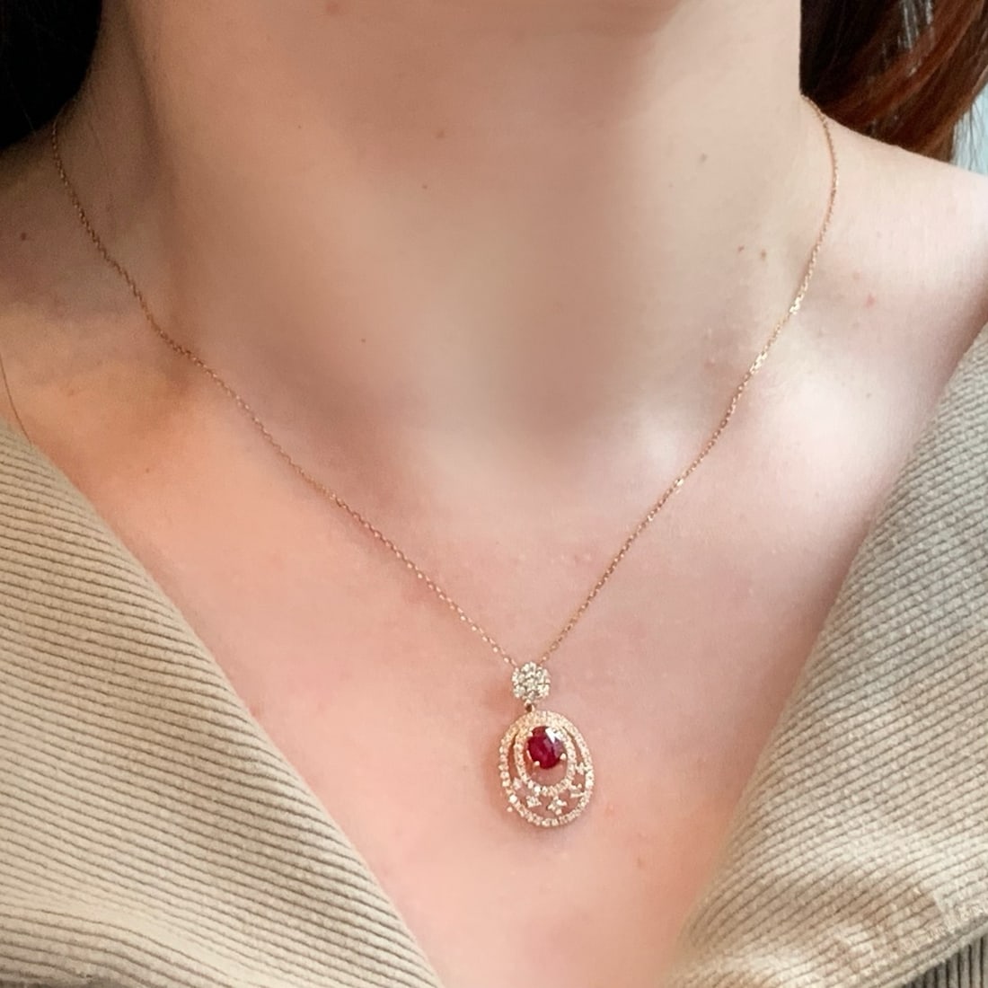 14k Gold 1.54 Ctw Natural Ruby & Diamond Pendant( Without Chain ) - 5