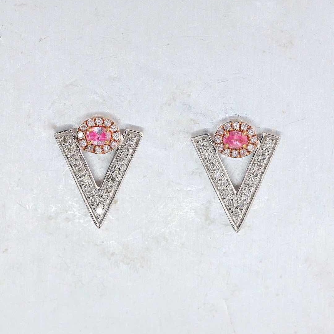 14k Gold 0.40 Ctw Natural Pink Diamond & Diamond Earrings - 2