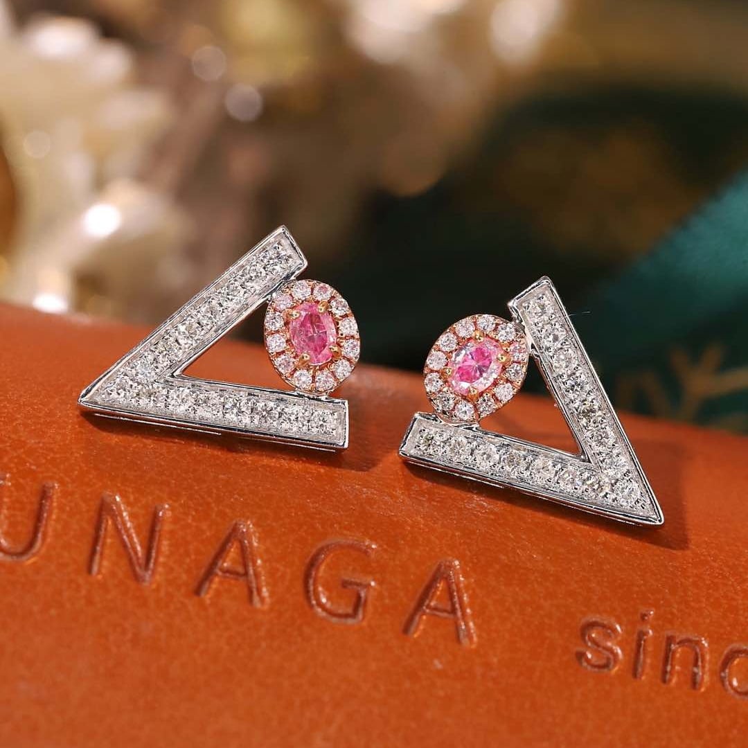 14k Gold 0.40 Ctw Natural Pink Diamond & Diamond Earrings - 4