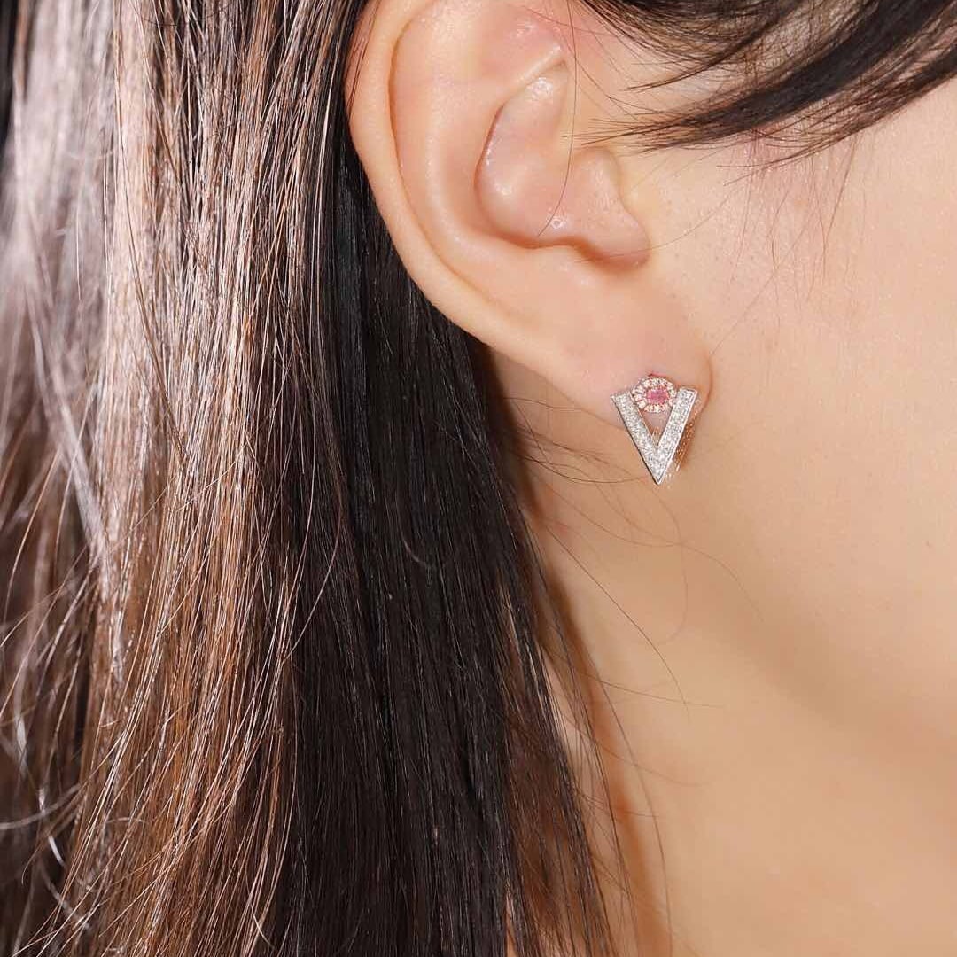 14k Gold 0.40 Ctw Natural Pink Diamond & Diamond Earrings - 8