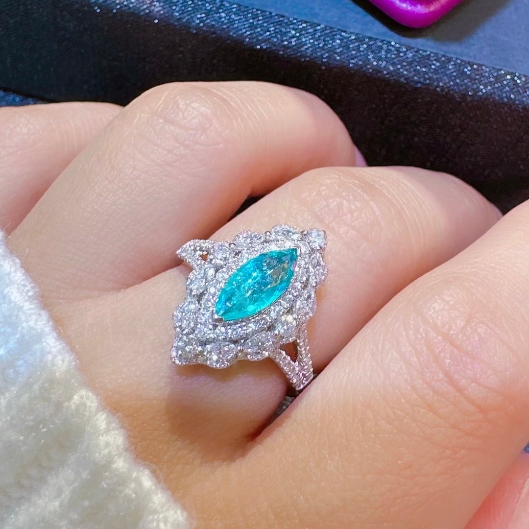 14k Gold 1.34 Ctw Natural Paraiba Tourmaline & Diamond Ring - 4