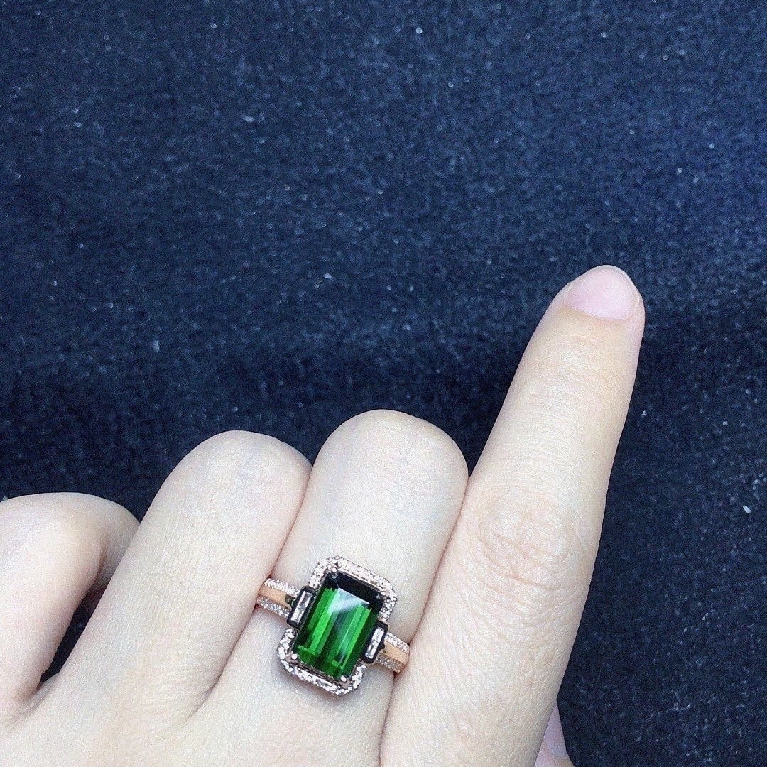 14k Gold 3.26 Ct Natural Tourmaline & Diamond Ring - 4