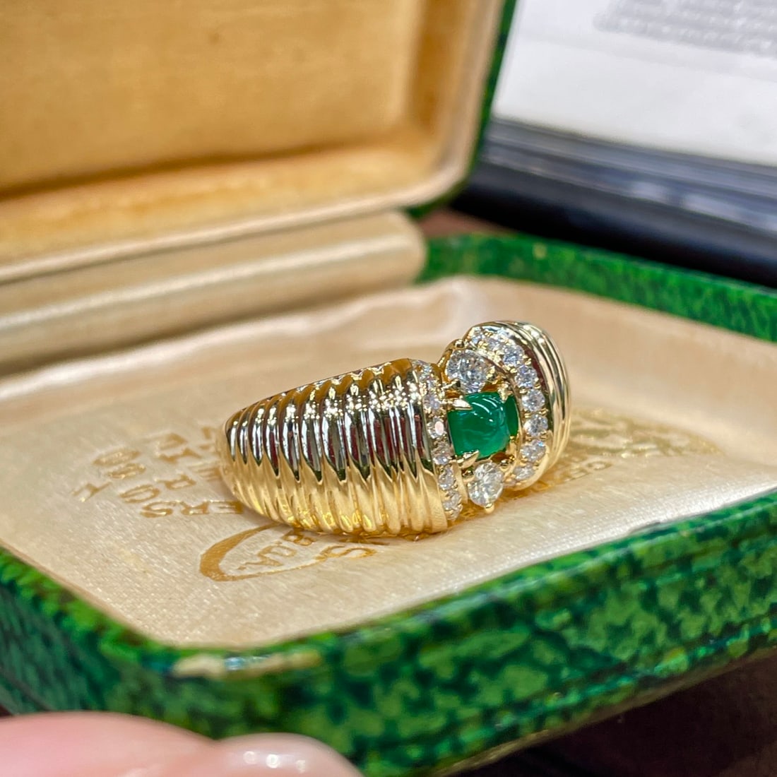 14k Gold 0.21 Ct Natural Emerald & Diamond Ring - 2