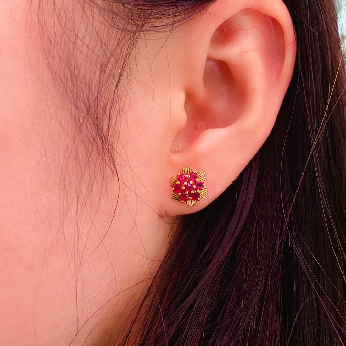 14k Gold 1.50 Ct Natural Ruby Earrings - 5