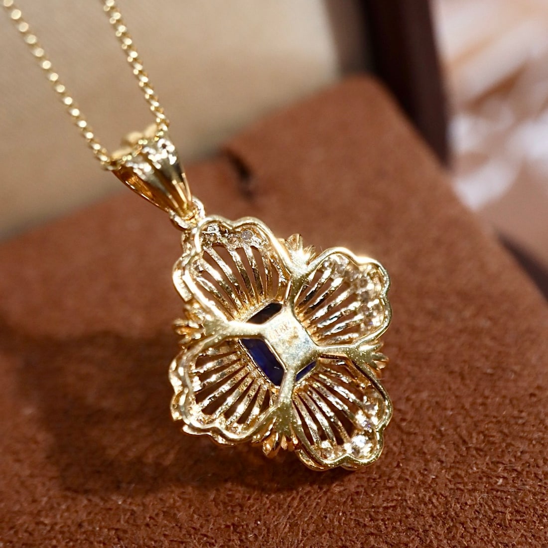 14k Gold 0.77 Ctw Natural Sapphire & Diamond Pendant( Without Chain ) - 7