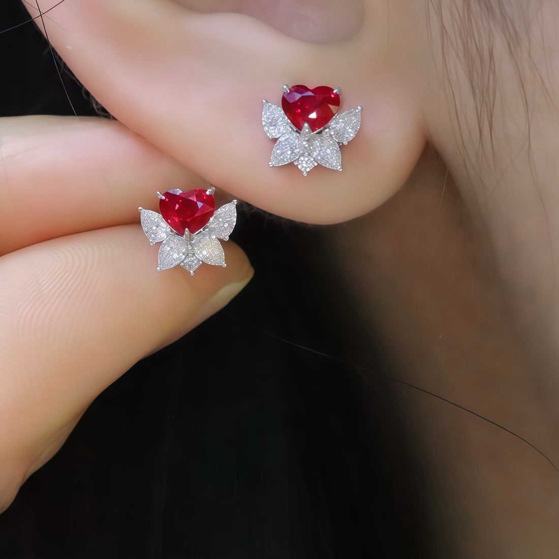 14k Gold 1.41 Ctw Natural Ruby & Diamond Earrings - 5